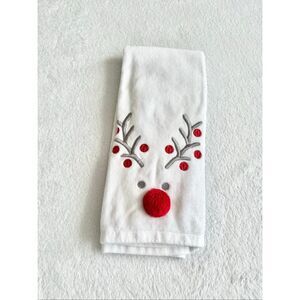 Casaba - Christmas red and white reindeer pom-pom decorative bathroom hand towel